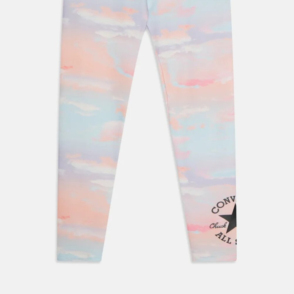 Converse High Rise Printed Legging Aqua Mist w/ Long Sleeve Lilac Logo Tee Sz XL - Picture 3 of 14